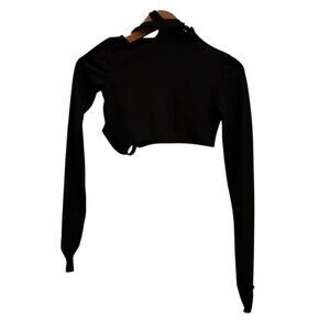 Hyein Seo Black Cutout Crop Top Thumbhole Long Sleeve Futuristic Edgy Size 2